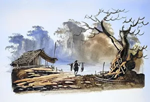 Fishing Village Scenery Prints: Fisherman returning with his catch