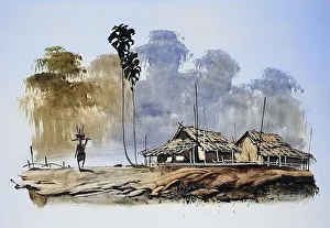 Idyllic Countryside Scene Prints: Fisherman returns with his catch
