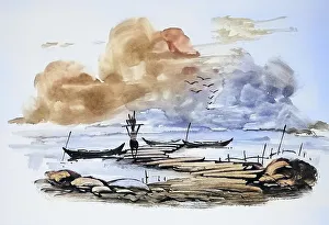 Fisherman With Catch Prints: Fisherman returns with his catch