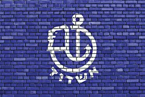 Painted Brick Wall Art Prints: Flag of Ashdod painted on brick wall