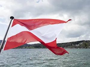 Salzkammergut Landscape Prints: Flag of Austria flying in the wind