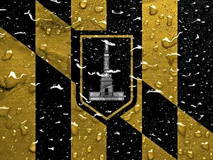 Abstract Water Drop Image Prints: Flag of Baltimore with rain drops