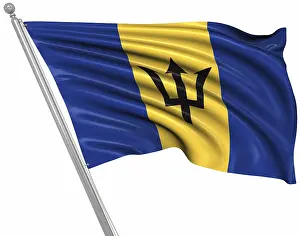 French Overseas Territory Images Prints: Flag of Barbados, This is a computer generated and 3d rendered picture