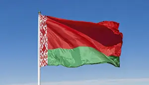 Belarus Flag Prints: The flag of Belarus flutters in the wind