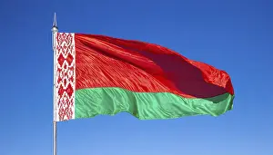 Belarus Flag Prints: The flag of Belarus flutters in the wind