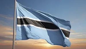 Flag Fluttering In The Wind Prints: The flag of Botswana flutters in the wind