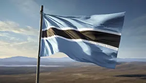 Digital Composing Of Flags Prints: The flag of Botswana flutters in the wind