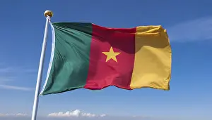 Flag Fluttering In Wind Prints: The flag of Cameroon, fluttering in the wind