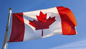 National Symbol Prints: The flag of Canada flutters in the wind