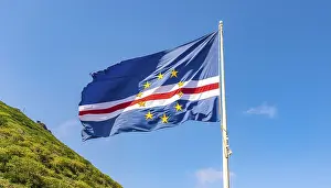 Isolated National Emblem Prints: The flag of Cape Verde flutters in the wind