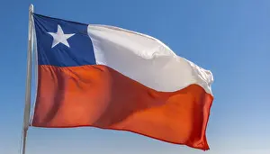Digital Composing Images Prints: The flag of Chile flutters in the wind