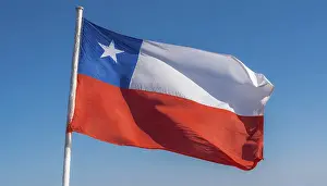Windy Weather Images Prints: The flag of Chile flutters in the wind