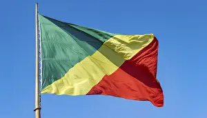 Central Africa Flag Prints: The flag of Congo flutters in the wind