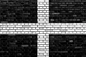 British National Flag Prints: Flag of Cornwall painted on brick wall