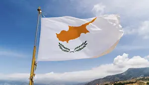 Cyprus Flag Prints: The flag of Cyprus flutters in the wind