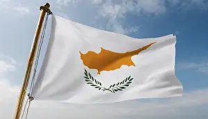 Greek Nationality Symbol Prints: The flag of Cyprus flutters in the wind