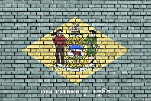 Brick Wall Design Prints: Flag of Delaware painted on brick wall