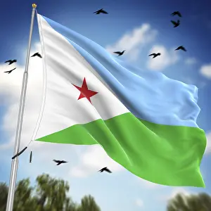 Related Prints: Computer Generated 3D Rendered Print of the Flag of Djibouti