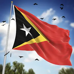 Prints of Flag of East Timor, This is a computer generated and 3d rendered image East Timor Prints: 3D Rendered Print of the Flag of East Timor