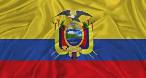 Colorful National Flags Prints: Flag of Ecuador with cloth texture