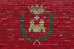 Painted Brick Wall Prints: Flag of Elda painted on brick wall