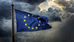 European Union Symbol Prints: The flag of the EU flutters in the wind
