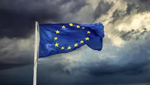 EU Flag Symbol Prints: The flag of the EU flutters in the wind