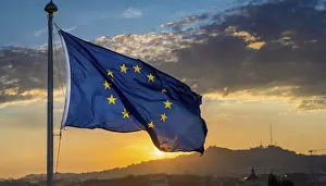 European Union Symbol Prints: The flag of the EU flutters in the wind