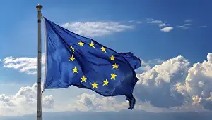 European Union Symbol Prints: The flag of the EU flutters in the wind
