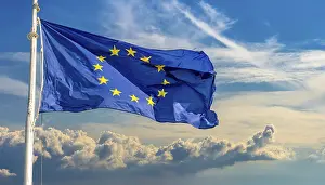 European Union Symbol Prints: The flag of the EU flutters in the wind