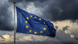 EU Flag Symbol Prints: The flag of the EU flutters in the wind
