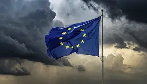 Flag Fluttering Wind Prints: The flag of the EU flutters in the wind
