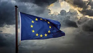 European Union Symbol Prints: The flag of the EU flutters in the wind