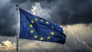 European National Colors Prints: The flag of the EU flutters in the wind