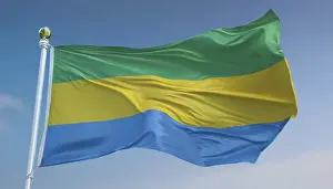 Flag Fluttering In Wind Prints: The flag of Gabon flutters in the wind