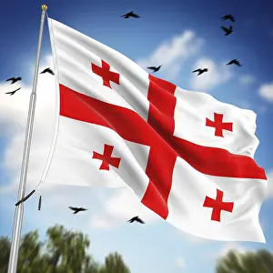 Western Asia Flags Prints: Flag of Georgia, This is a computer generated and 3d rendered image