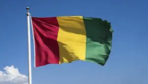 Flag Fluttering In Wind Prints: The flag of Guinea, fluttering in the wind