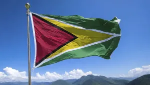 Isolated National Symbol Prints: The flag of Guyana, fluttering in the wind