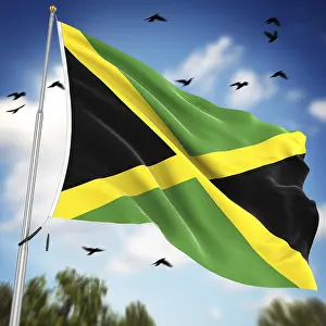 Caribbean Country Flags Prints: Flag of Jamaica, This is a computer generated and 3d rendered image