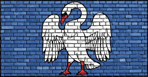European National Flag Design Prints: Flag of Jonava painted on brick wall