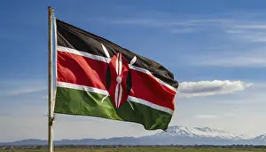 Kenya Flag Prints: The flag of Kenya flutters in the wind