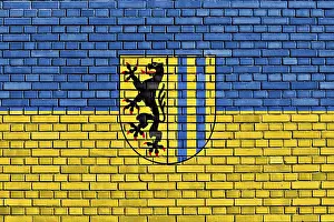 German Patriotism Prints: Flag of Leipzig painted on brick wall