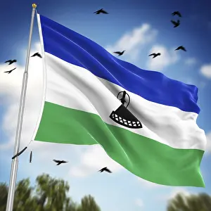 Prints of Flag of Lesotho, This is a computer generated and 3d rendered image Related Prints: Computer Generated 3D Rendered Print of the Flag of Lesotho