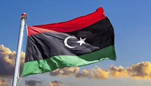Libya Flag Prints: The flag of Libya, fluttering in the wind