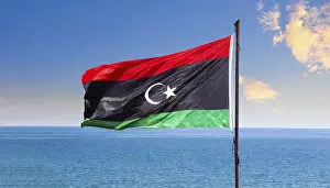 Libya Flag Prints: The flag of Libya, fluttering in the wind