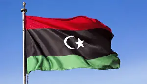 Libya Flag Prints: The flag of Libya, fluttering in the wind
