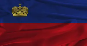 Prints of Flag of Liechtenstein with fabric textured background. Close up of National flag of Liechtenstein with realistic texture Liechtenstein Prints: Flag of Liechtenstein Print with Fabric Textured Background