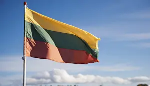 Baltic National Flag Prints: The flag of Lithuania flutters in the wind