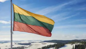 Baltic States Flag Prints: The flag of Lithuania flutters in the wind