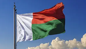 Blue Sky Flags Prints: The flag of Madagascar, fluttering in the wind
